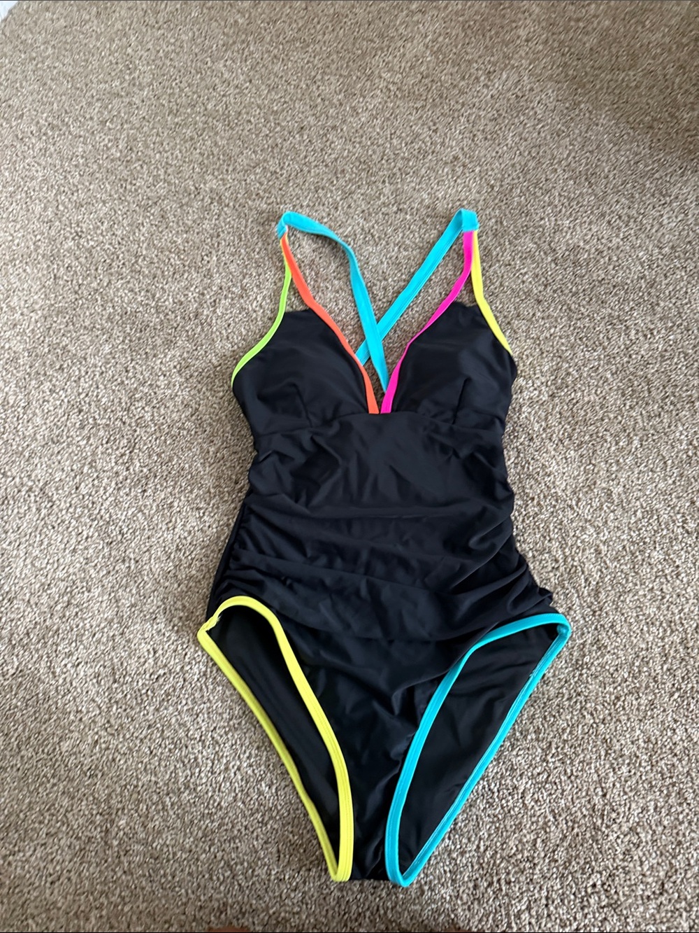 Black One-Piece Swimsuit with Neon Trim